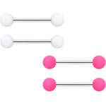 14G 9/16 Hot Pink White Matte Barbell Nipple Ring Set of 4