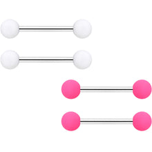 14G 9/16 Hot Pink White Matte Barbell Nipple Ring Set of 4