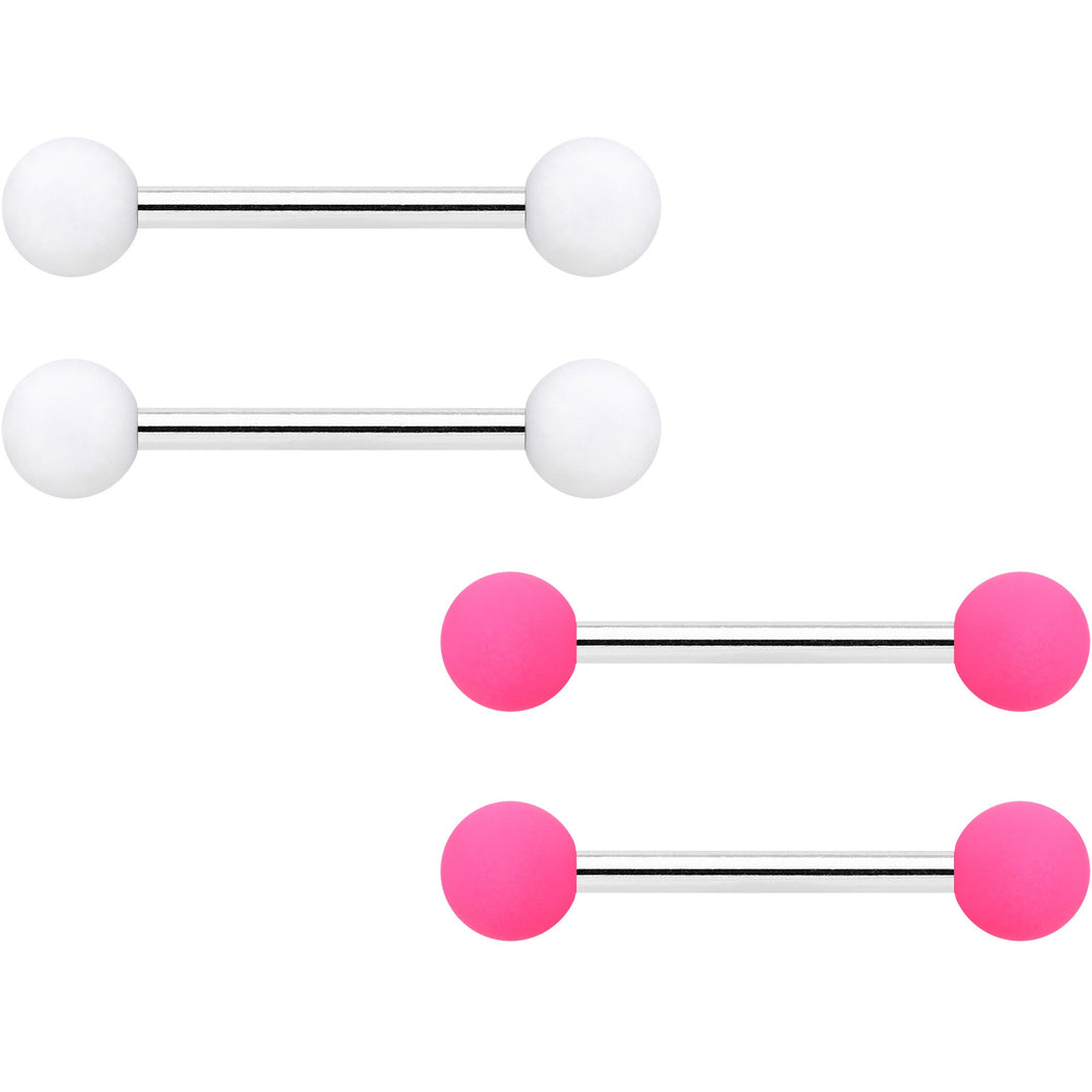 14G 9/16 Hot Pink White Matte Barbell Nipple Ring Set of 4