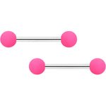 14G 9/16 Hot Pink Matte Barbell Nipple Ring Set