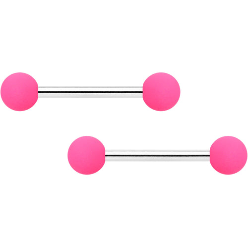 14G 9/16 Hot Pink Matte Barbell Nipple Ring Set