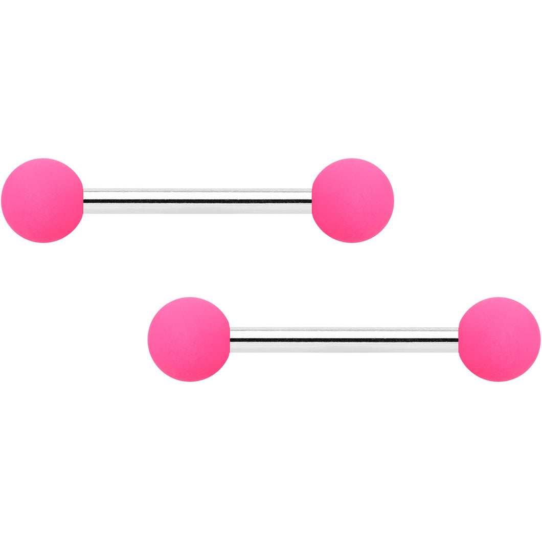 14G 9/16 Hot Pink Matte Barbell Nipple Ring Set