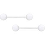 14G 9/16 White Matte Barbell Nipple Ring Set