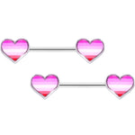 14G 9/16 Lesbian Pride Heart Barbell Nipple Ring Set