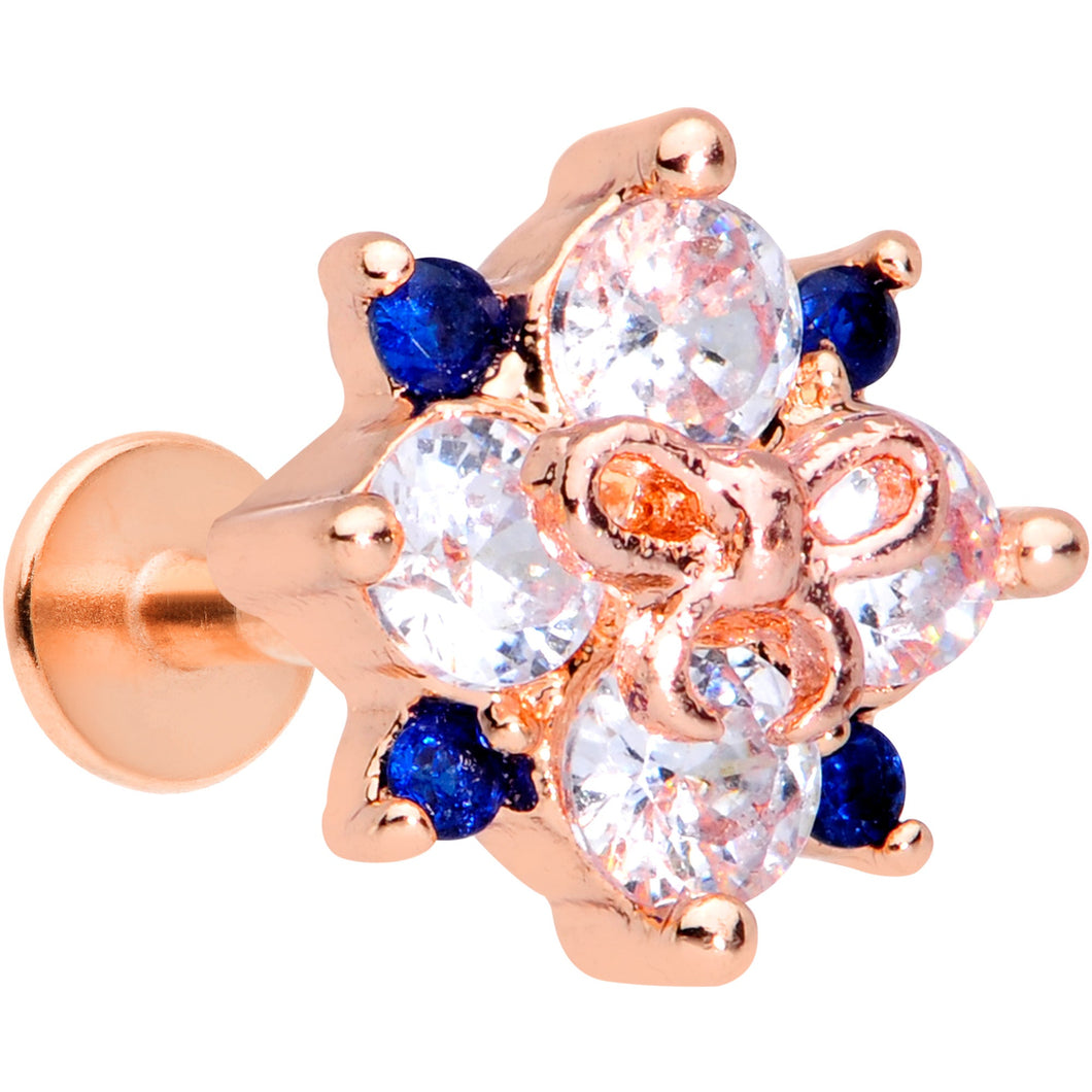 16G 3/8 Clear CZ Gem Rose Gold Tone Bow Star Labret Monroe Tragus