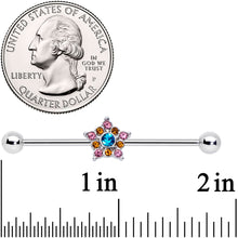 14G Pink Yellow Blue Gem Showy Star Industrial Barbell 38mm