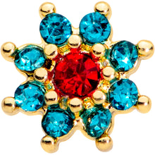 16G 1/4 Green Red Gem Gold Tone Flower Christmas Cartilage Tragus