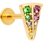 16G 3/8 Pink Green Gem Gold Tone Triangle Labret Monroe Tragus