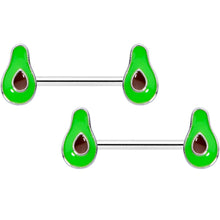 14G 9/16 Groovy Green Avocado Barbell Nipple Ring Set