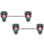 14G 9/16 Black Gem Pink Orb Owl Barbell Nipple Ring Set