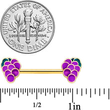 14G 9/16 Gold Tone Sweet Purple Grapes Barbell Nipple Ring Set