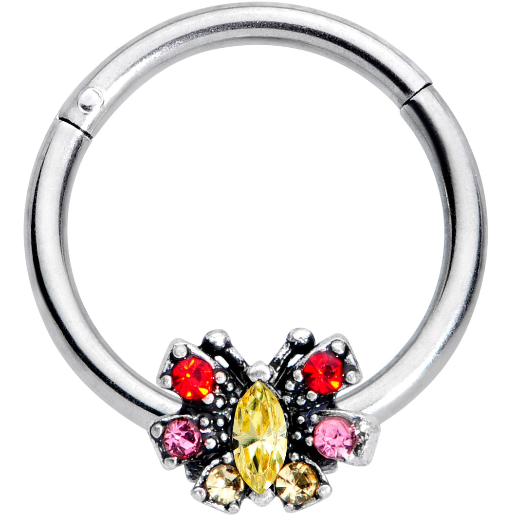 16G 3/8 Red Pink Gem Art Deco Butterfly Hinged Segment Ring
