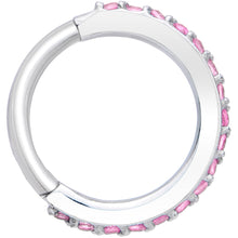 16G 5/16 Pink CZ Gem Stainless Steel Hinged Segment Ring