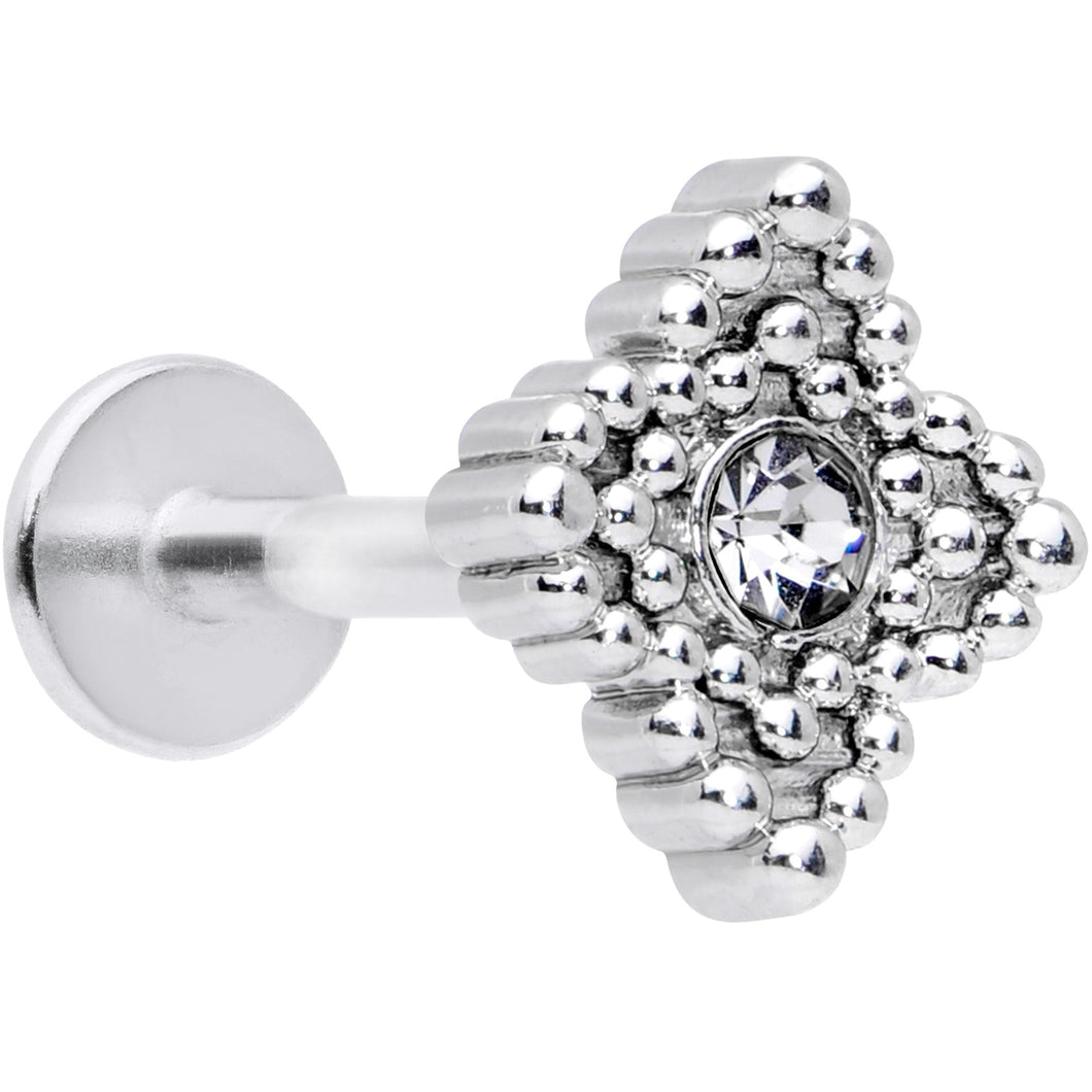 16G 5/16 Clear Gem Textured Cross Labret Monroe Tragus