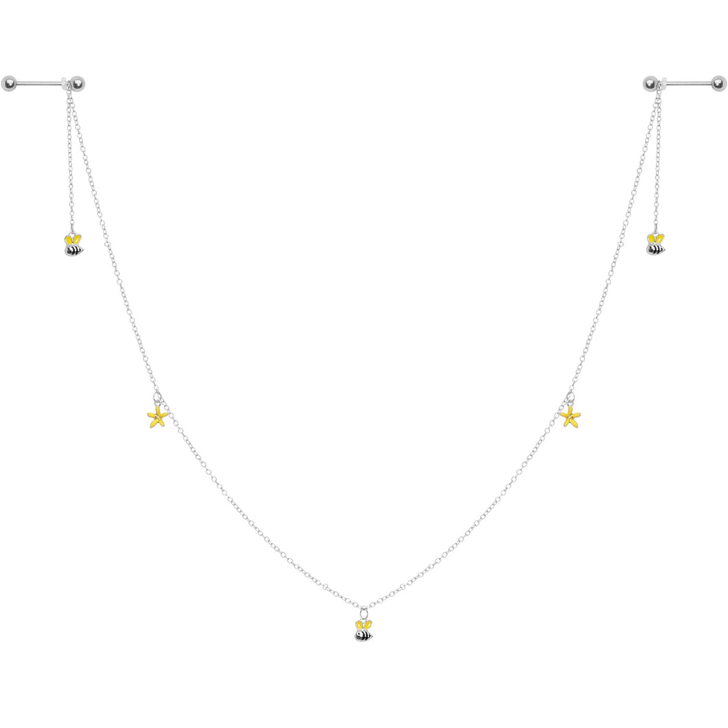 14G 9/16 Yellow Flower Bee Dangle Nipple Chain