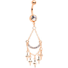 Clear Gem Rose Gold Tone Double Drama Chandelier Dangle Belly Ring