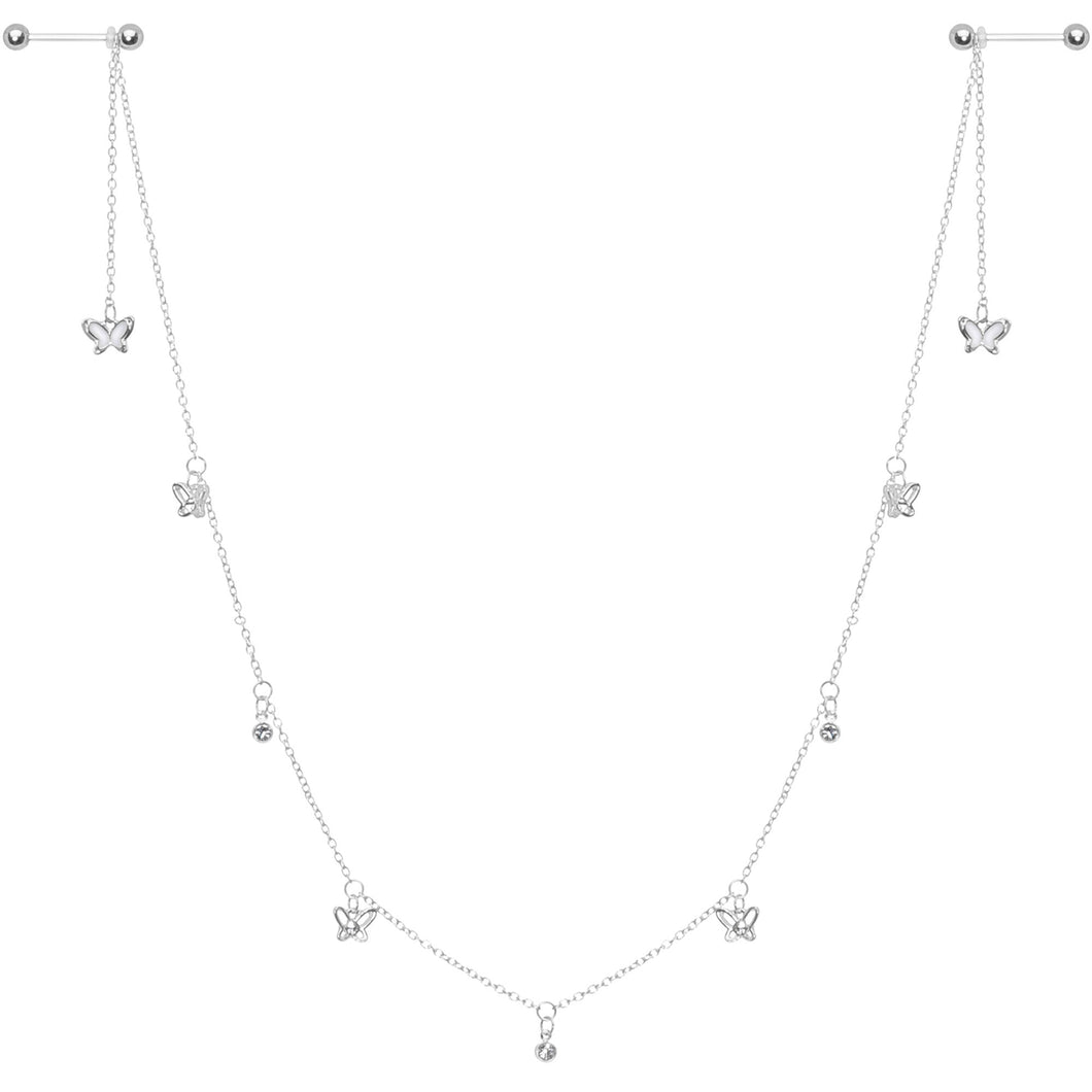 14G 9/16 Clear Gem Butterfly Dangle Nipple Chain
