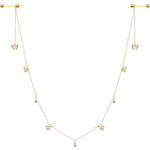 14G 9/16 Clear Gem Gold Tone Butterfly Dangle Nipple Chain