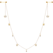 14G 9/16 Clear Gem Gold Tone Butterfly Dangle Nipple Chain