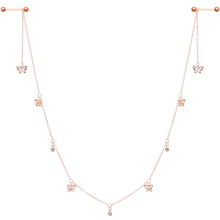 14G 9/16 Clear Gem Rose Gold Tone Butterfly Dangle Nipple Chain
