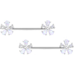 14G 9/16 White Faux Opal Flower Barbell Nipple Ring Set