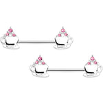 14G 9/16 Pink Gem Hot Cocoa Barbell Nipple Ring Set