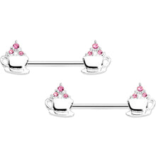 14G 9/16 Pink Gem Hot Cocoa Barbell Nipple Ring Set