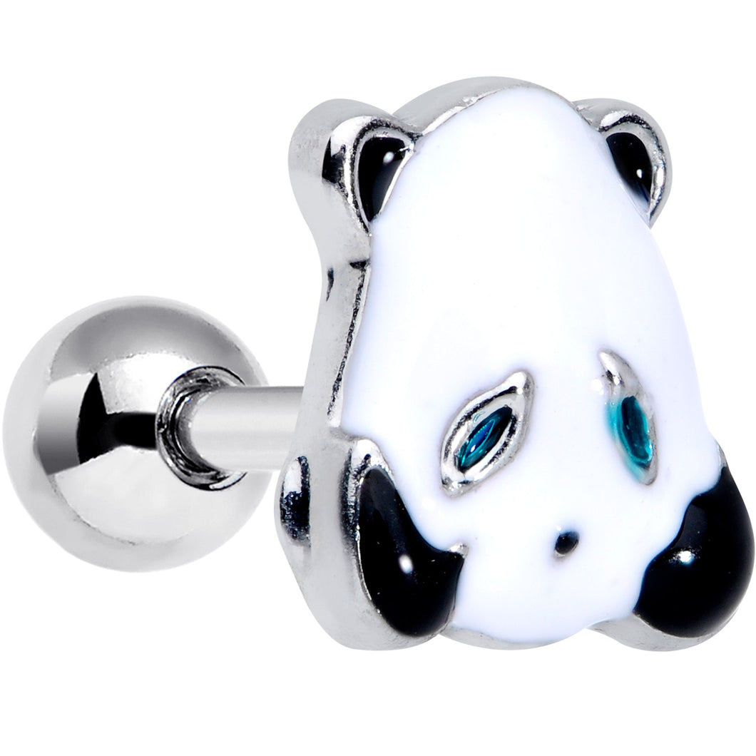 16G 1/4 Black White Round Panda Bear Cartilage Tragus Earring