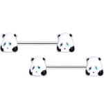 14G 5/8 Black White Round Panda Barbell Nipple Ring Set