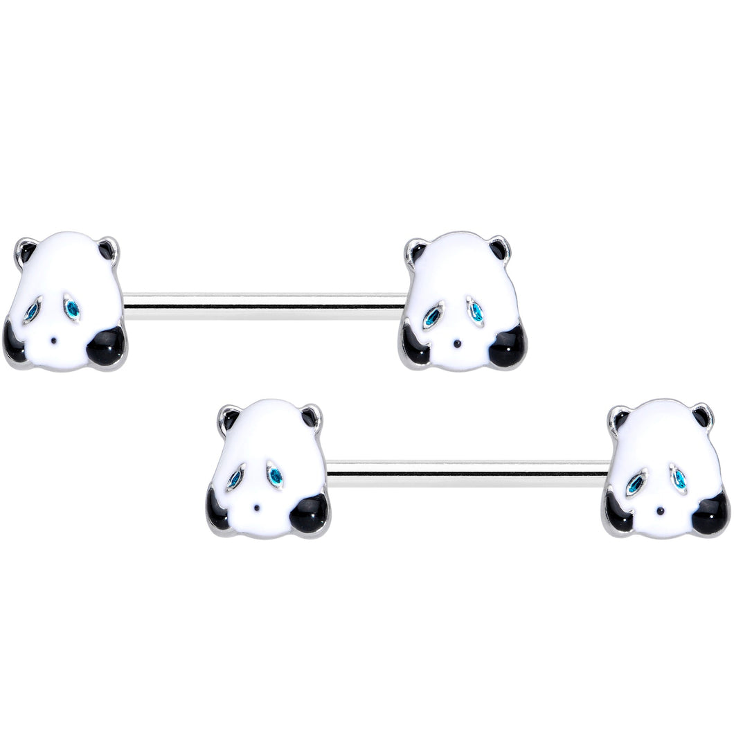 14G 5/8 Black White Round Panda Barbell Nipple Ring Set