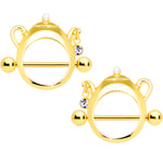 14G 5/8 Clear Gem Gold Tone Teapot Nipple Shield Set