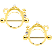 14G 5/8 Clear Gem Gold Tone Teapot Nipple Shield Set