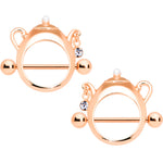 14G 5/8 Clear Gem Rose Gold Tone Teapot Nipple Shield Set