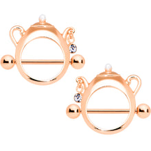 14G 5/8 Clear Gem Rose Gold Tone Teapot Nipple Shield Set