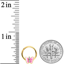 16G 3/8 Clear Gem Gold Tone Pink Butterfly Septum Ring