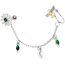 16G 1/4 Yellow Green Gem Angel Cuff Chain Left Cartilage Tragus