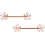 14G 9/16 White Faux Opal Rose Gold Tone Flower Barbell Nipple Set