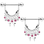 14G 5/8 Pink Gem Moons Dangle Nipple Ring Set