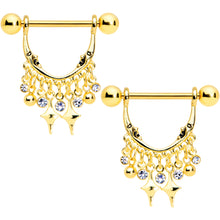 14G 5/8 Clear Gem Gold Tone Moons Dangle Nipple Ring Set