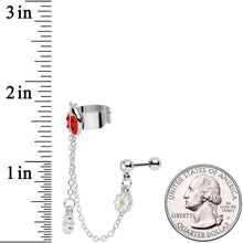 16G 1/4 Clear Gem Ladybug Flower Right Cuff Chain Cartilage Ring