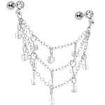 16G 1/4 Clear Gem Clear Cube Triple Dangle Cartilage Chain Earring