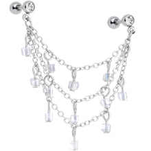 16G 1/4 Clear Gem Clear Cube Triple Dangle Cartilage Chain Earring