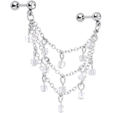 16G 1/4 Clear Gem Clear Cube Triple Dangle Cartilage Chain Earring