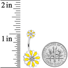 Aurora Gem Yellow White Flower Double Mount Belly Ring