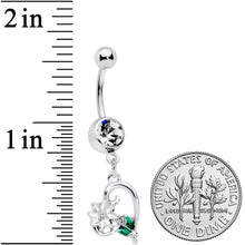 Clear Gem Sweet Flower Heart Dangle Belly Ring