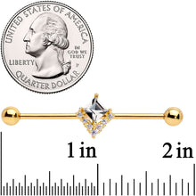 14G Clear CZ Gem Gold Tone Chevron Industrial Barbell 38mm