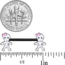 14G 9/16 Black Skeleton Girl Halloween Barbell Nipple Ring Set