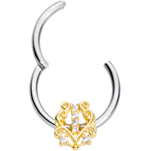 16G 3/8 Clear CZ Gem Fancy Heart Hinged Segment Ring