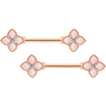 14G 5/8 Clear Gem Rose Gold Tone Rhombus Barbell Nipple Ring Set