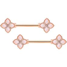 14G 5/8 Clear Gem Rose Gold Tone Rhombus Barbell Nipple Ring Set